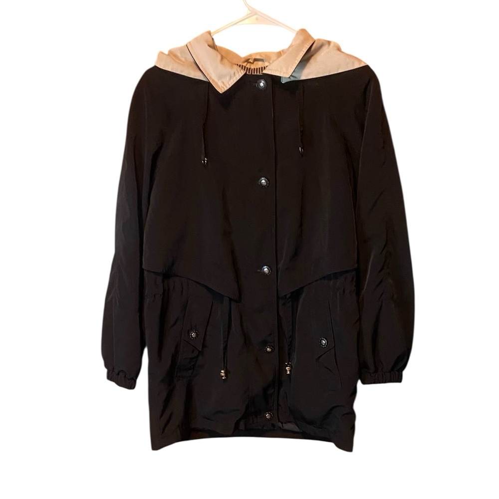Braetan Black Utility Jacket Medium Hooded Lightweight Coat Button Front
